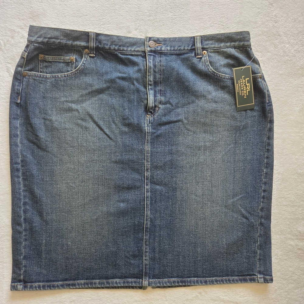 LRL Lauren Ralph Lauren Women's 18W Med Wash Short Denim Skirt